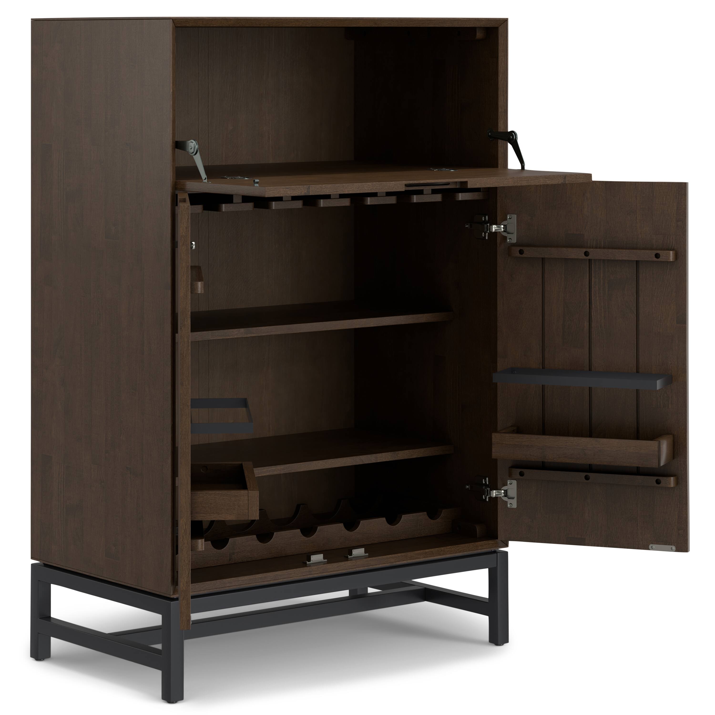 Back. Simpli Home - Banting SOLID HARDWOOD Modern Industrial 32 inch Wide Bar Cabinet in Walnut Brown - Walnut Brown.