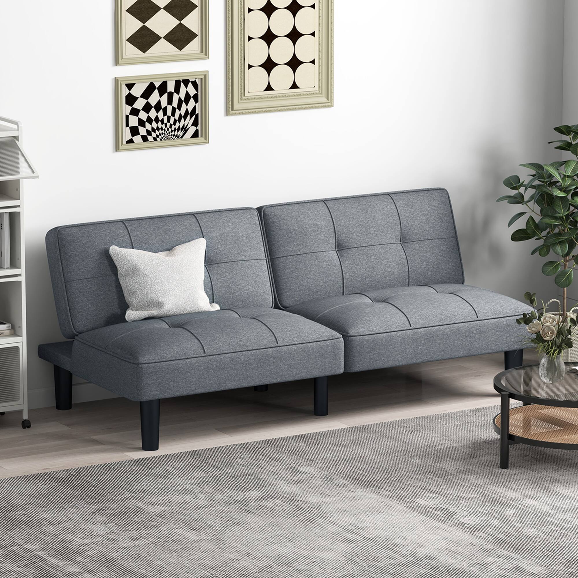 Back. Costway - Convertible Folding Futon Sofa Bed with 6-Position Adjustable Backrest  Cushion - Gray.