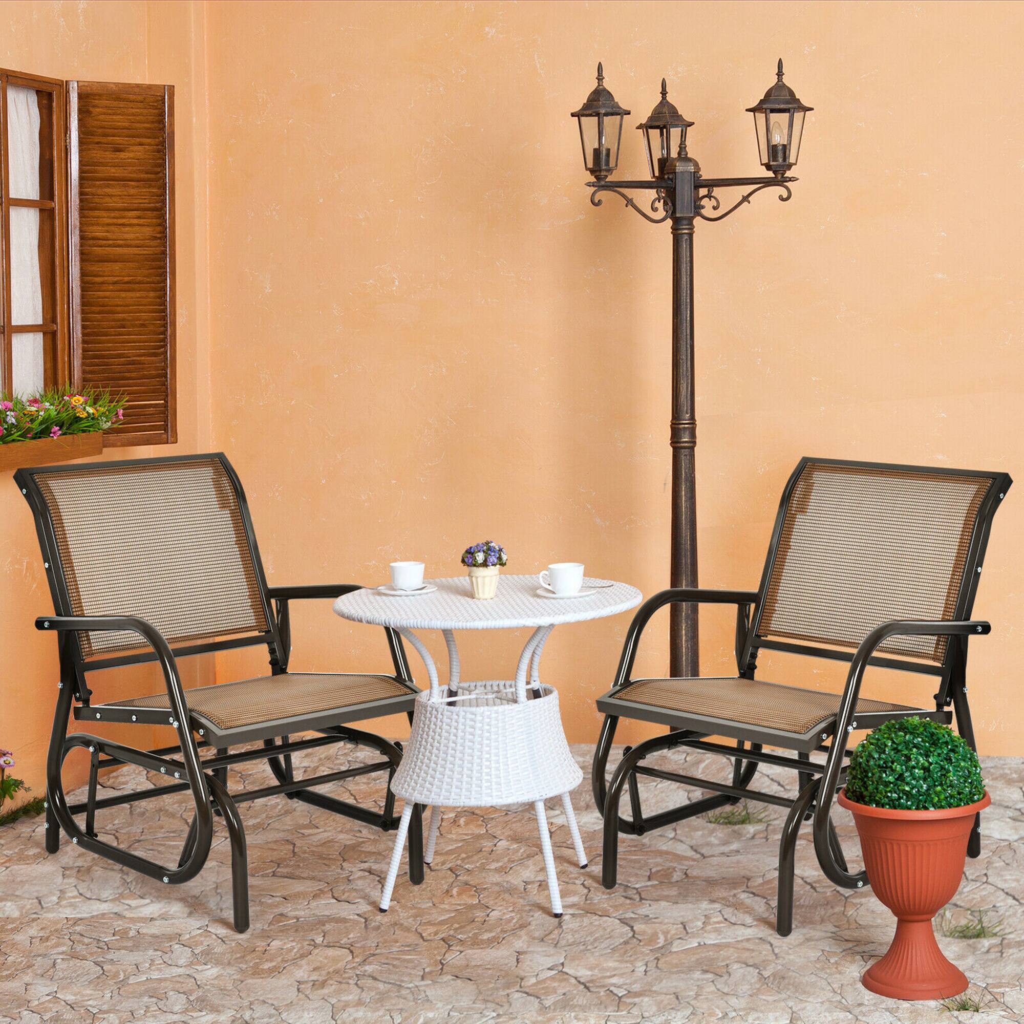 Alt View 1. Costway - Costway 2PCS Patio Swing Glider Chair Single Rocking Chair Yard Outdoor - Brown.