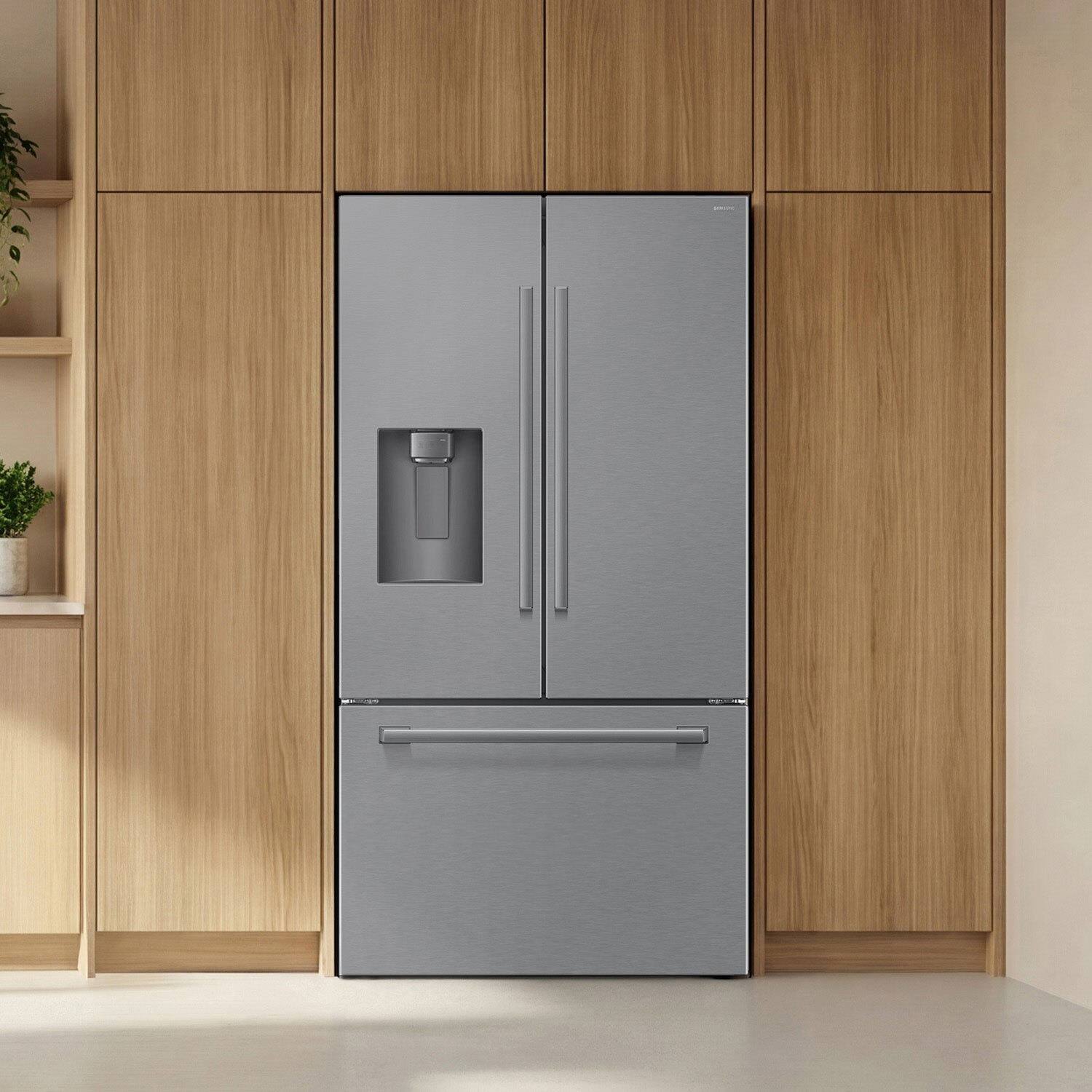 Alt View 17. Samsung - Bespoke AI 29 cu. ft. 3-Door French Door Refrigerator with Zero Clearance Fit & Sphere Ice™ - Stainless Steel.