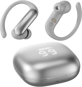 SKRAN - Wireless Bluetooth Headphones - with Ear Hooks , with LED Power Display,for Sport ,Workout ,Running - Silvery