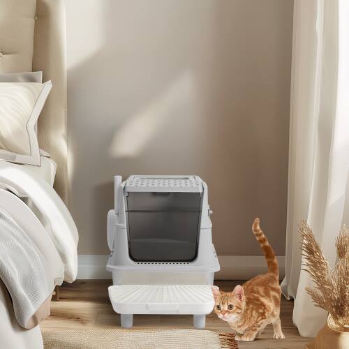 Alt View 8. Winado - 23in Cat Litter Box Square Shape with Plastic Foot Pad,Shovel,PP Snap-on for Indoor - Grey.
