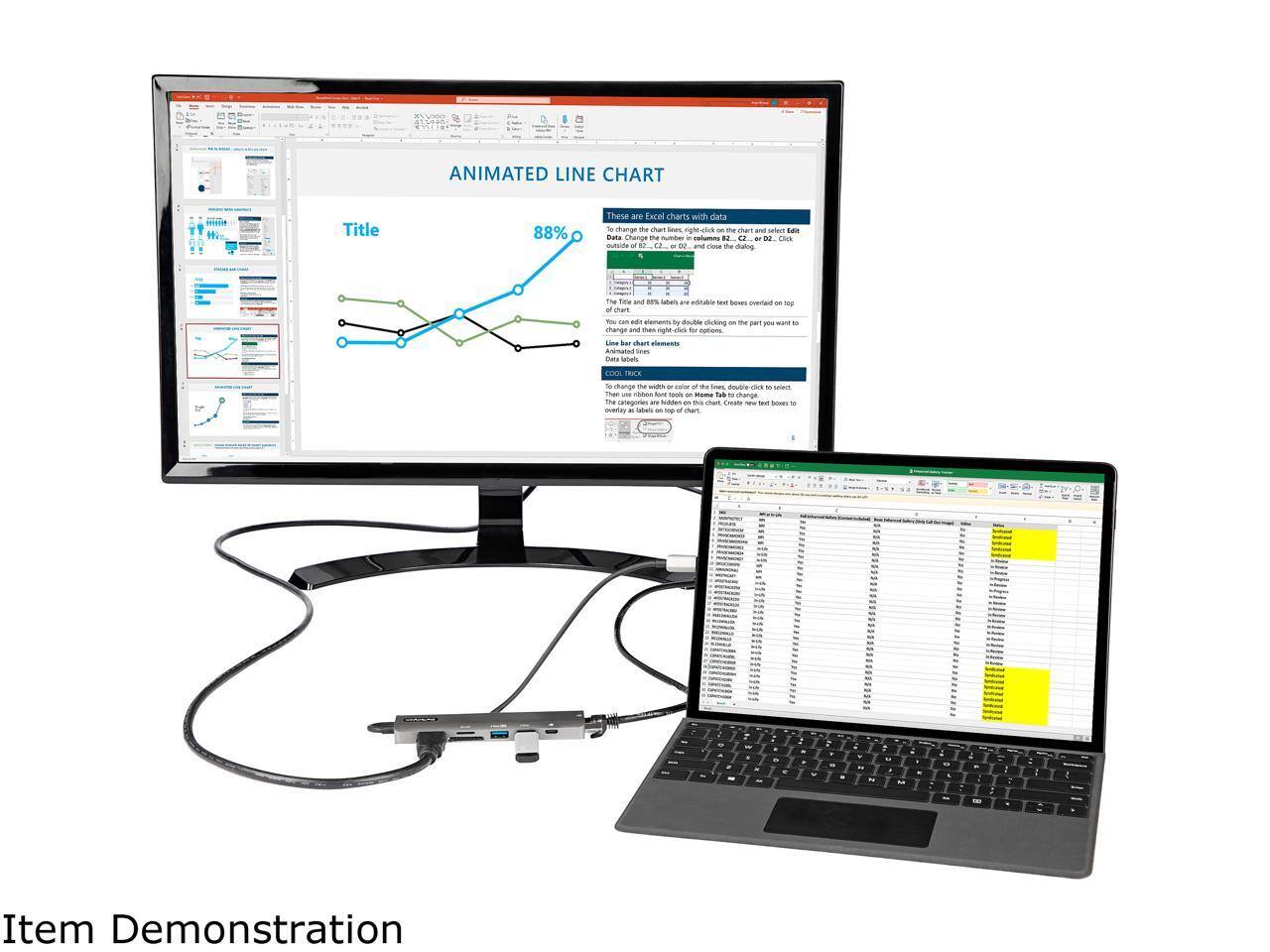 ANIMATED LINE CHART

Title

88%

These are Excel charts with data. To change the chart lines, right-click on the chart and select "Edit Data" or "Edit Chart". Click outside of the chart, then click "OK". The title and 88% labels are editable text boxes overlaid on top. You can edit elements by double-clicking on the part you want to change and then right-click for options.

Animated line elements

Data labels

To change the color of the lines, double-click to select. Then use the fill or line tools in Home > Chart Tools to change.

To overlay text boxes on a chart, create a new text box to overlay on top of the chart.

Item Demonstration