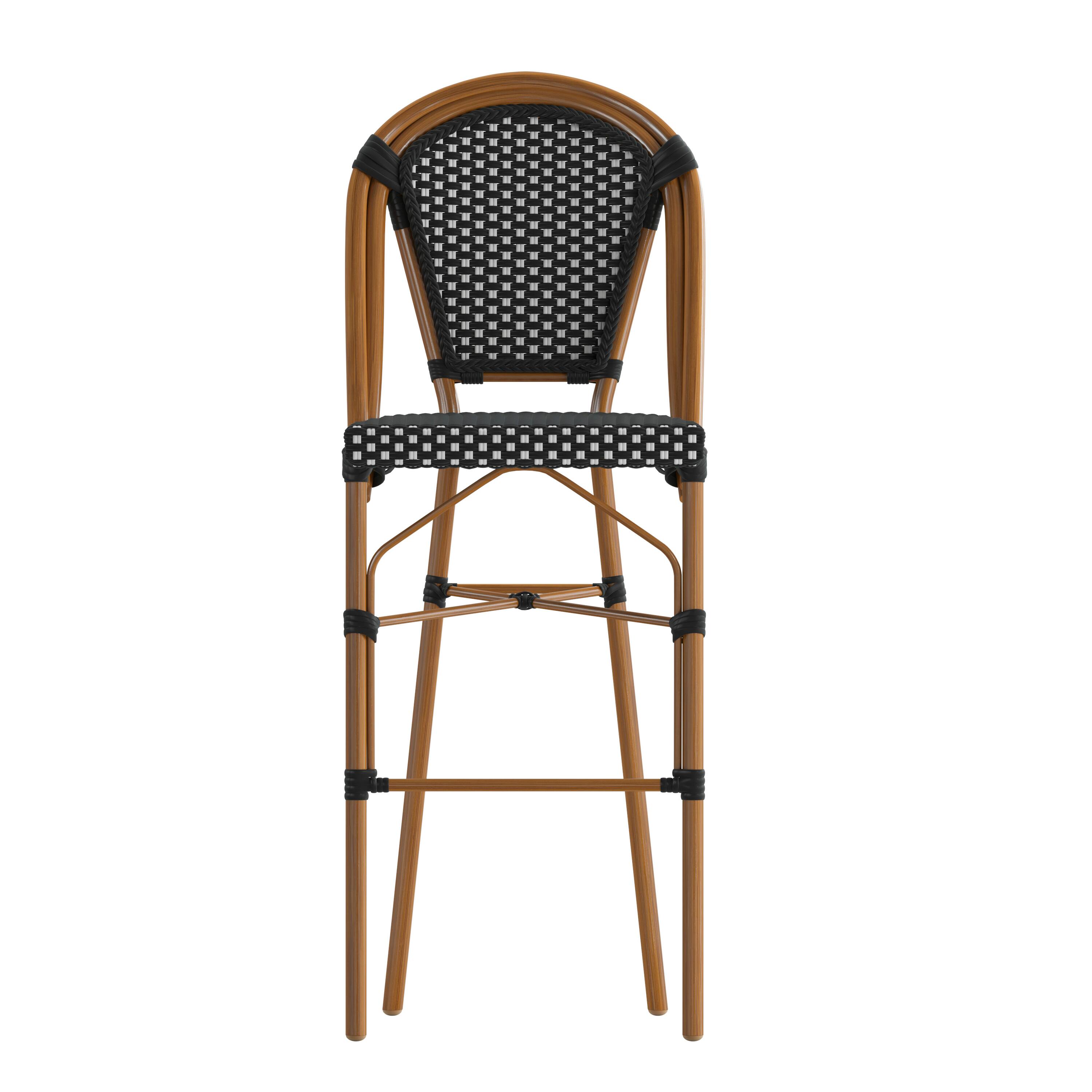 Angle. Flash Furniture - Bordeaux Set of 2 Stackable Indoor/Outdoor Bistro 30" High Barstools, Commercial Grade, Black/White and Bamboo Finish - Black.