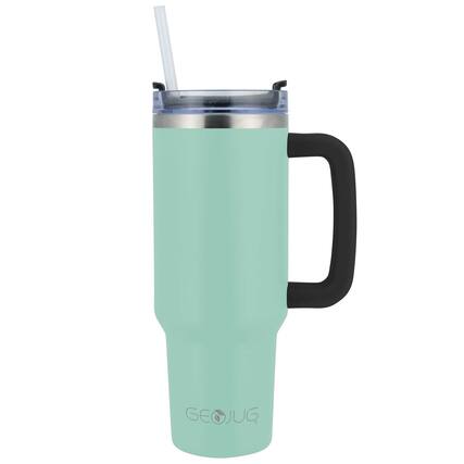 Front. Brentwood - Brentwood GEOJUG 40oz Insulated Stainless Steel Tumbler Cup in Blue with Handle - Blue.