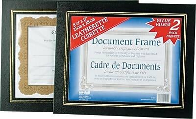 **Document Frame**

- **Size:** 8" x 11" (21cm x 28cm)
- **Material:** Leatherette
- **Includes:** Certificate of Award
- **Description:** Hangs horizontally or vertically on wall. For Awards, Certificates, Diplomas.
- **Pack:** Value Pack 2

**Cadre de Documents**

- **Inclut:** Certificat de Prix
- **Description:** Se suspend horizontalement ou verticalement sur le mur. Pour les Prix, Certificats et Diplômes.

**Value Pack 2**

- **Packets:** 2