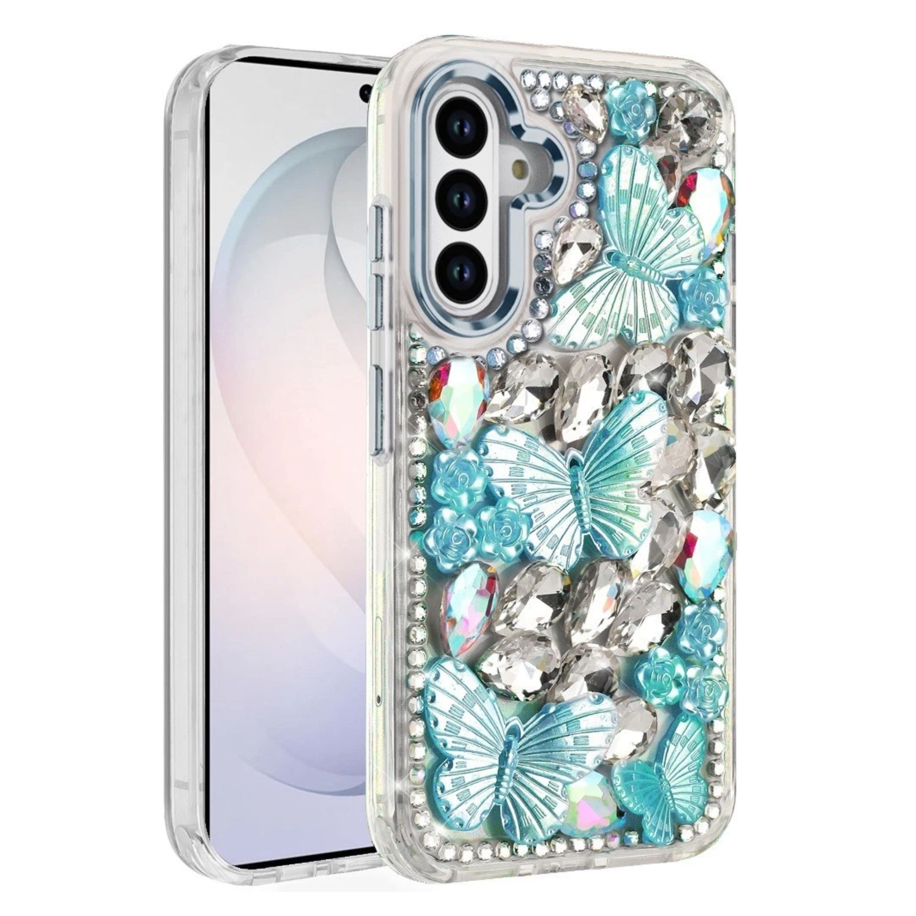 Kitcheniva - Bling Diamond Large Butterflies Design Phone Case With Tempered Glass For Samsung Galaxy S26 - Blue price history on PriceWatchPro