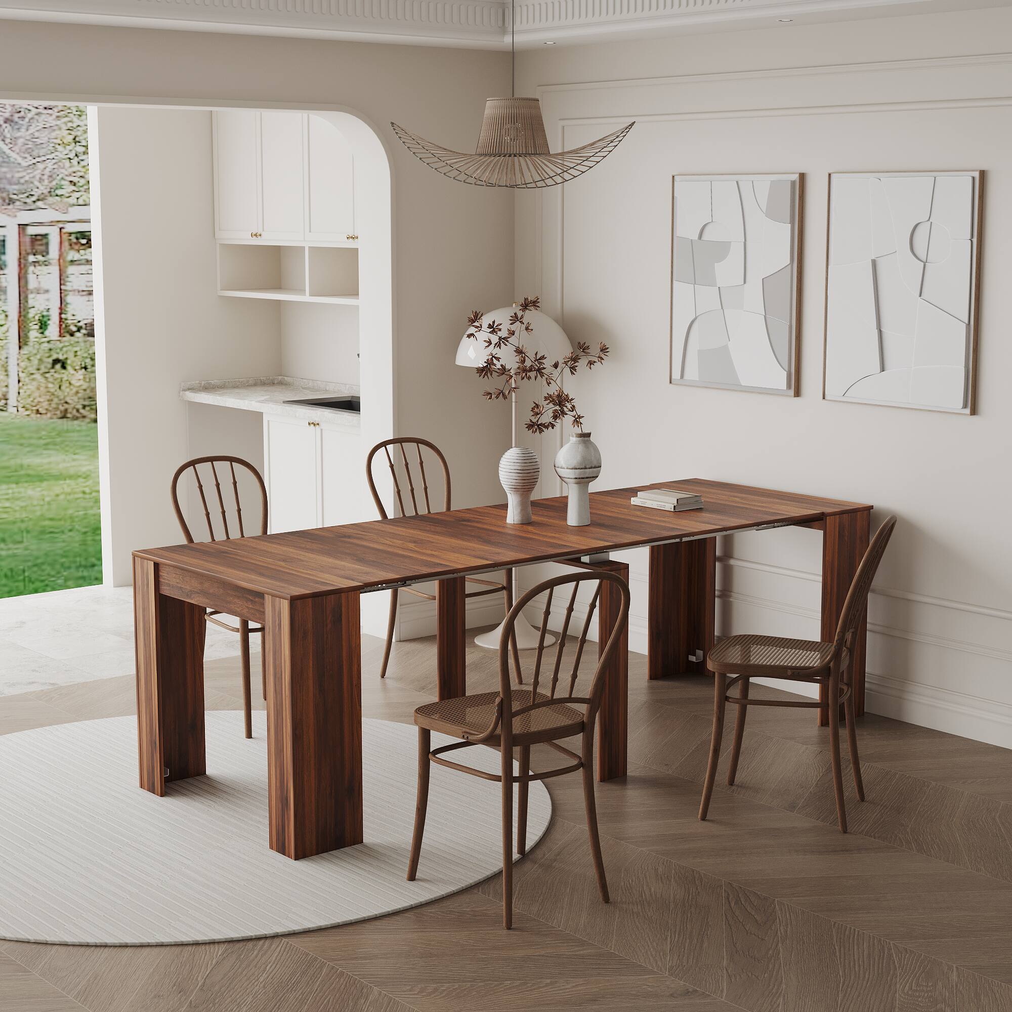 Left. Tiramisubest - Multifunctional extendable console dining table, Walnut - Walnut.