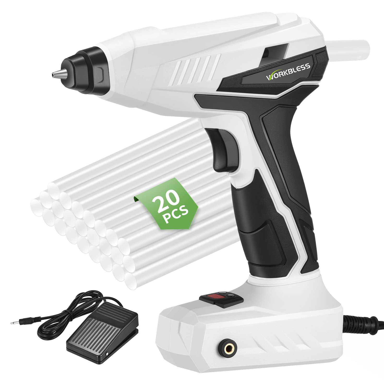 Unique Bargains - Hot Glue Gun 100W Heavy and Duty Glue Gun - Hands Free Hot Glue Gun with Foot Rest, 20pcs 0.28" Glue Sticks - Black, White