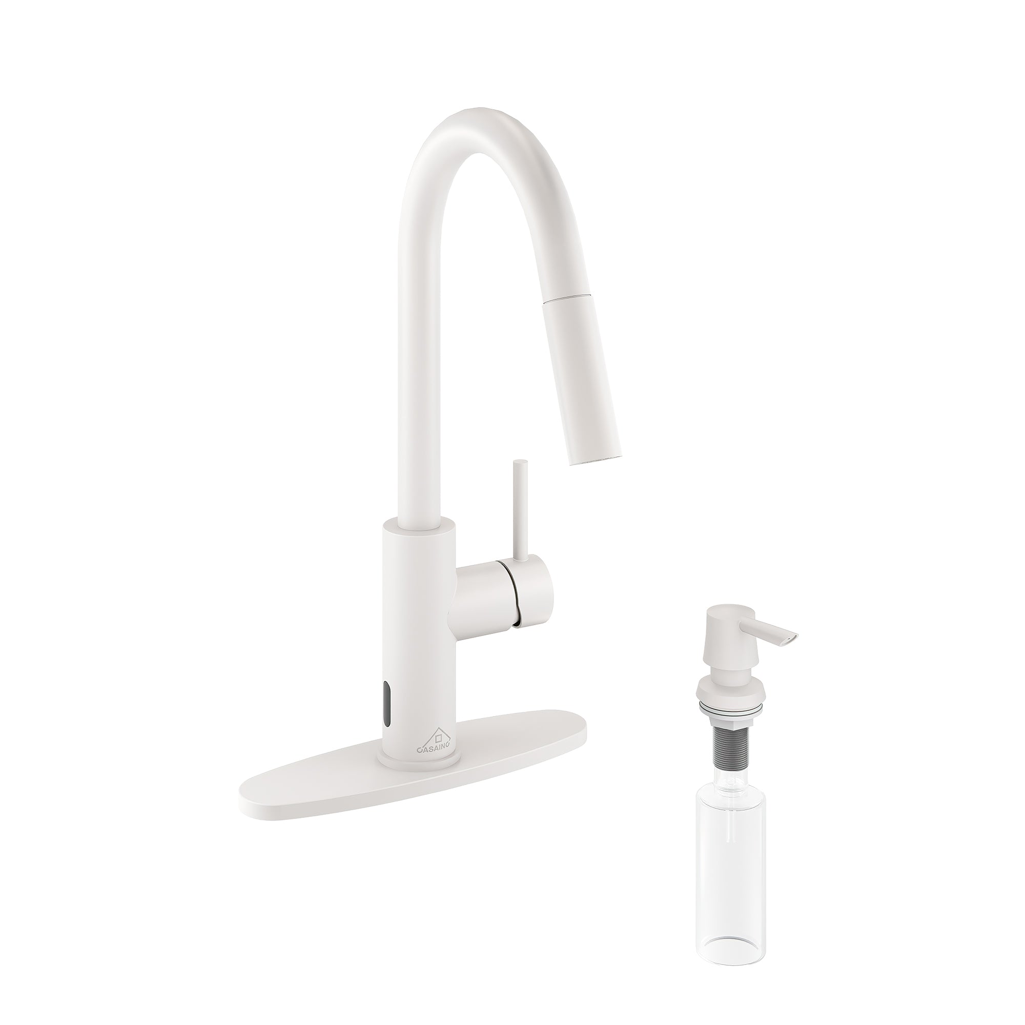 Front. Boyel Living - Infrared Sensor Pull Down Kitchen Faucet Sensitive Motion Low Lead Water Safe Ceramic Valve Deck Plate White - Matte White.