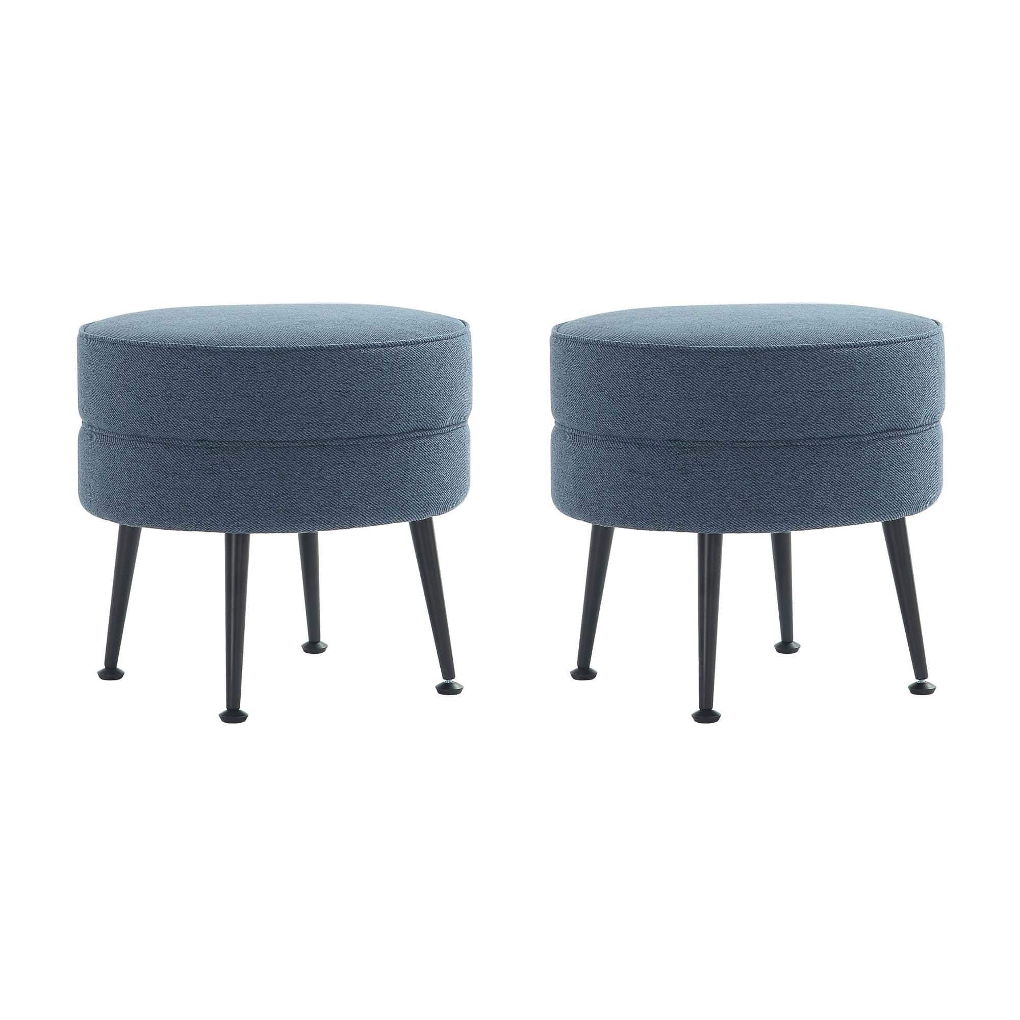 Manhattan Comfort - Bailey Mid-Century Modern Upholstered Accent Ottoman - Set of 2 - Blue