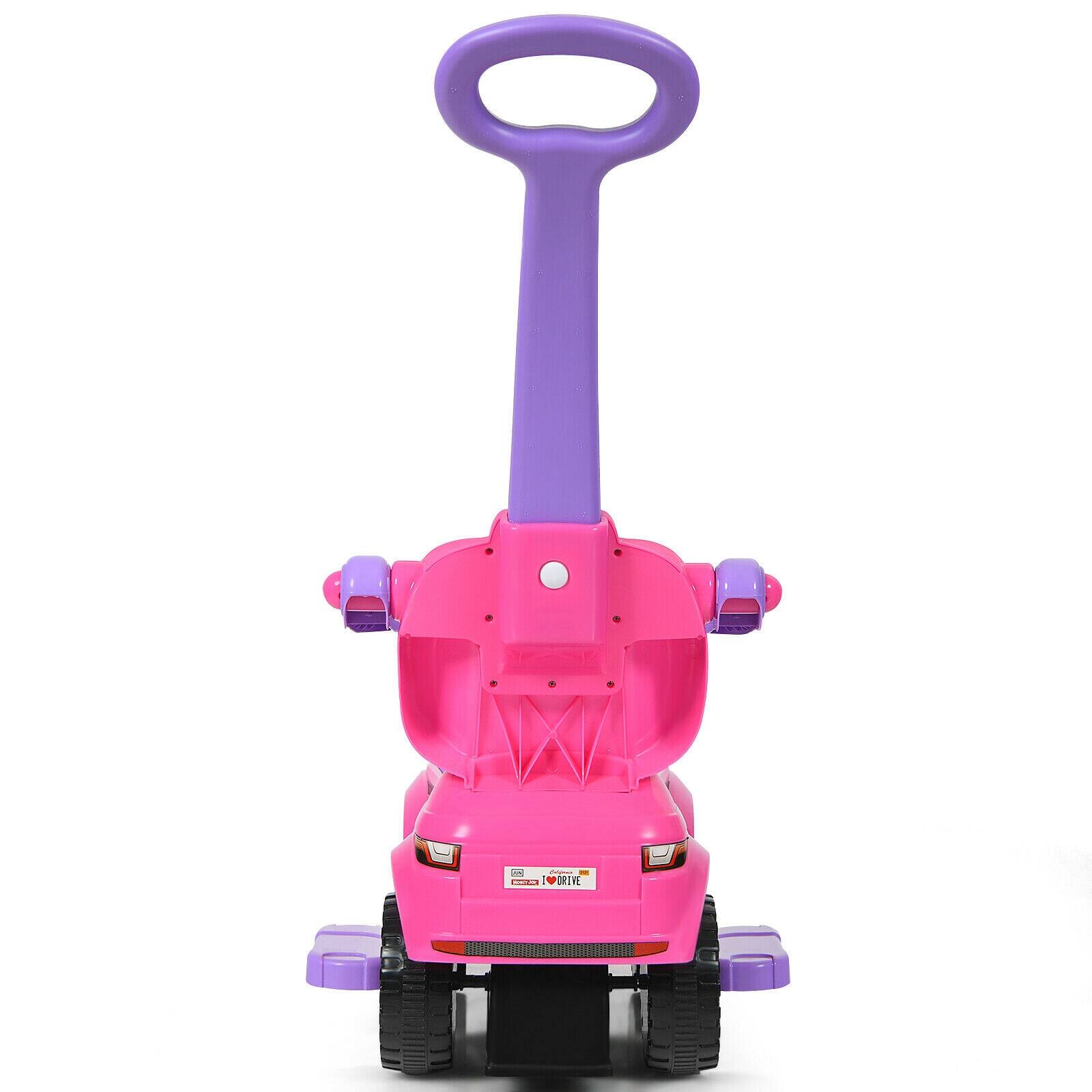 Back. SlickBlue - 3-in-1 Ride-On Push Car for Toddlers with Stroller Mode and Music - Pink.