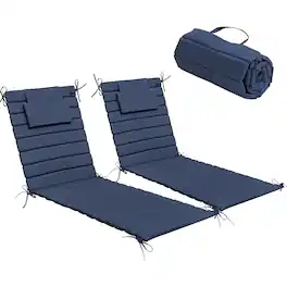 Crestlive Products - 2pc 80in Outdoor Foldable Water Resistant Chaise Lounge Chair Cushion with Ties Blue Patio cushion - Navy