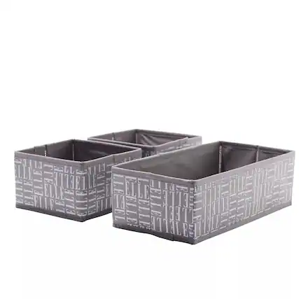 Front. Elle Decor - Set of 3 Fabric Foldable Storage Bins, Stylish, Sturdy, Space-Saving and Collapsible Organizers - Gray.