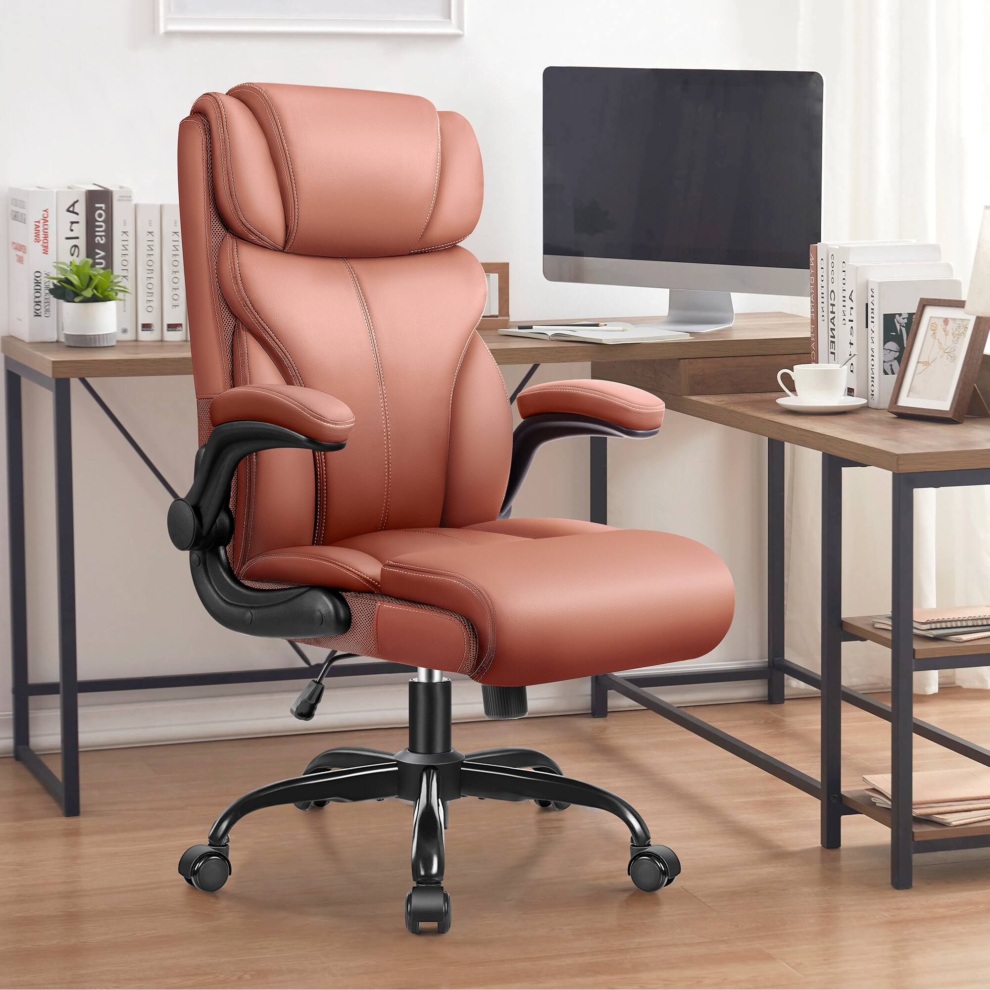 Brick Attic - Office Chair, Ergonomic Computer Desk Chairs, Executive Leather Chair with Adjustable Flip-up Armrests, Rocking Function - Brown price history on PriceWatchPro