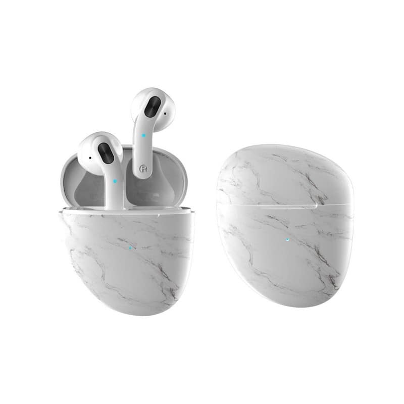 SKRAN - Twin Bluetooth Headphones -True Wireless Earbuds with Marble Pebble Design,HD Stereo Sound,Noise Cancellation,Secure Fit - White
