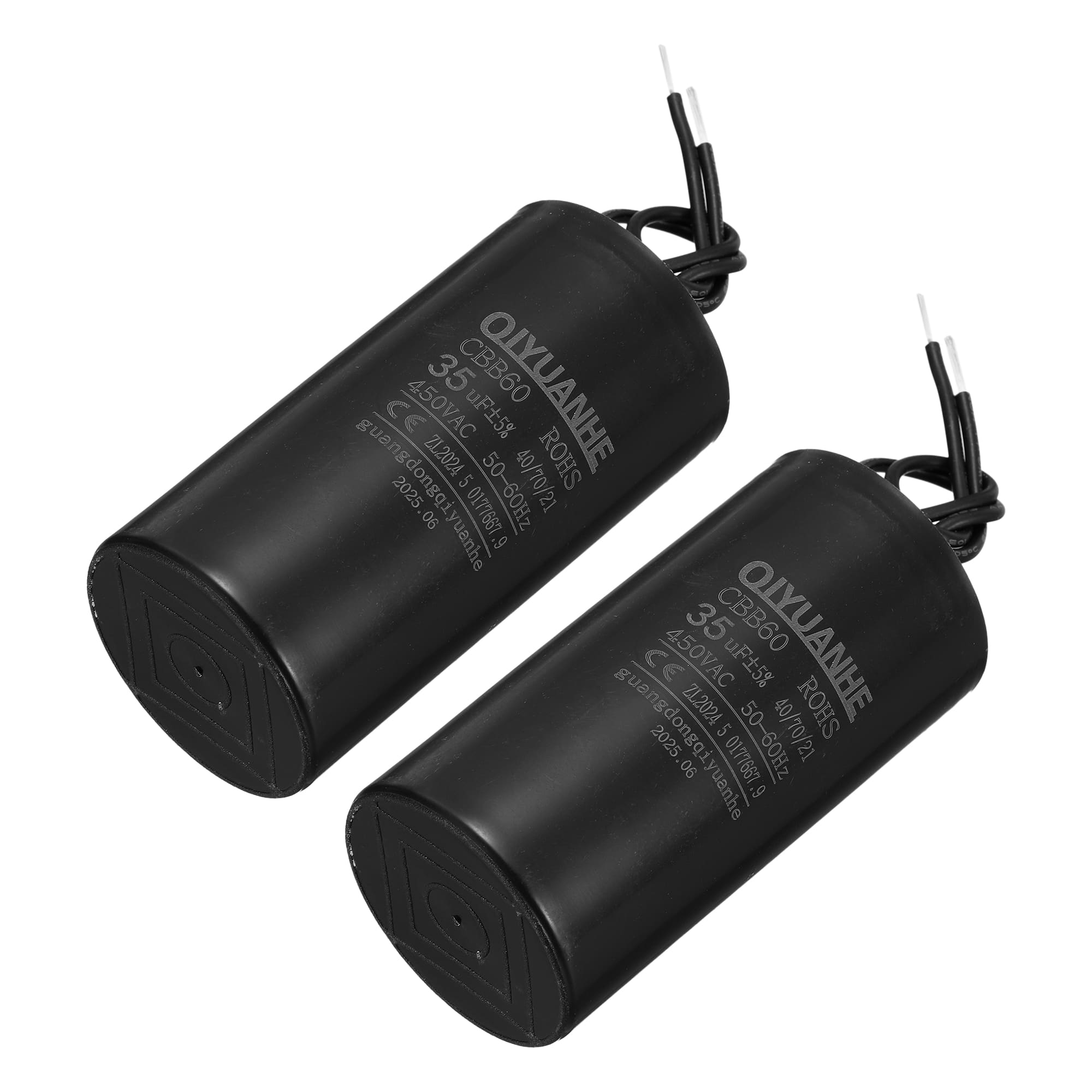 Unique Bargains - 2pcs 35uF CBB60 Run Capacitor, AC 450V 2 Wires 50/60Hz Cylinder 50x100mm for Air Compressor, Water Pump - Black price history on PriceWatchPro