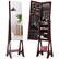 Front. Costway - LED Jewelry Cabinet Organizer Bevel Edge Mirrored Standing Brown - Reddish Brown.