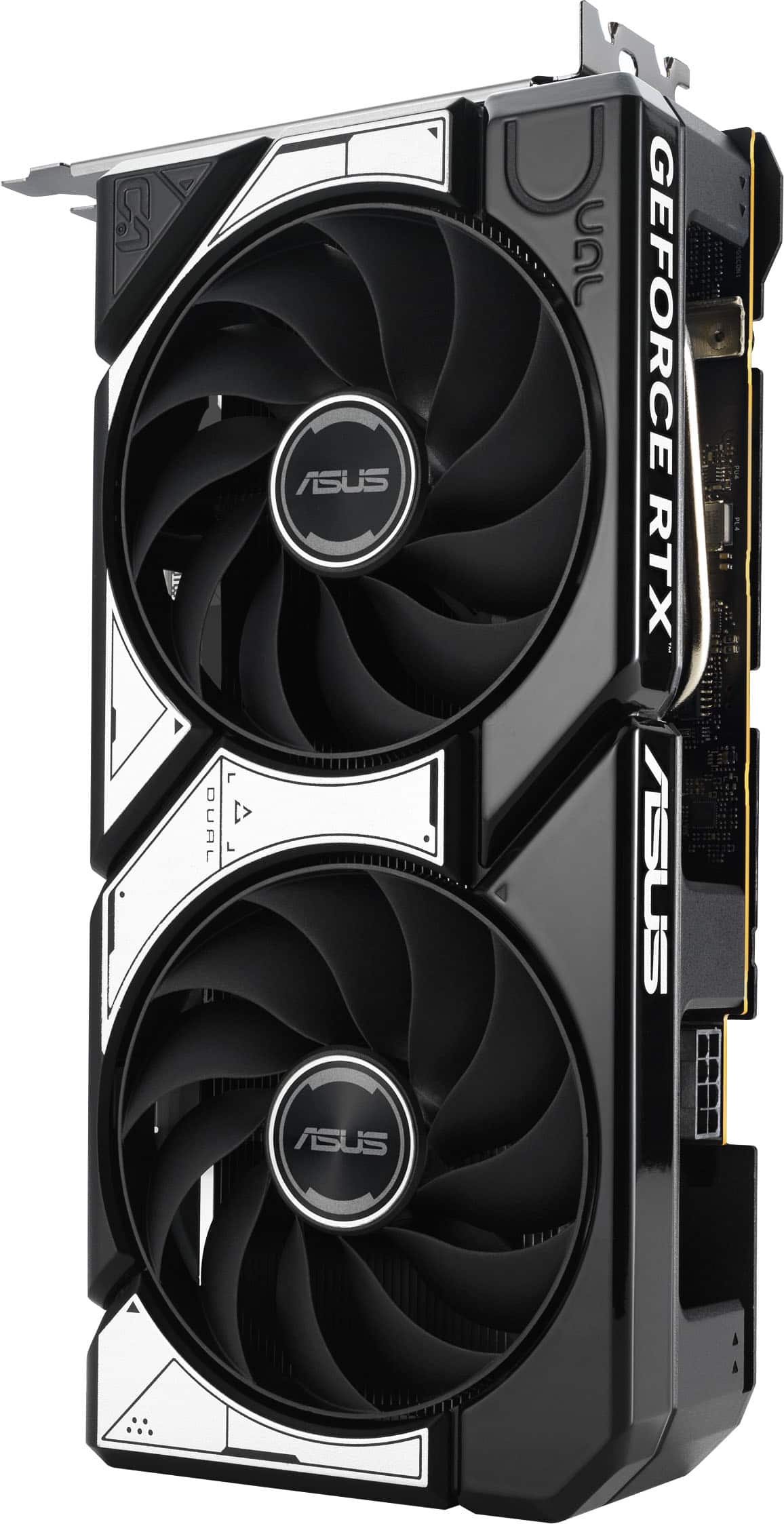 A dual ASUS GeForce RTX graphics card.