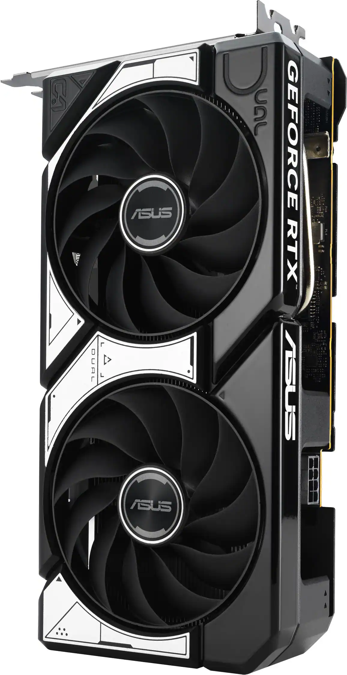 A dual ASUS GeForce RTX graphics card.