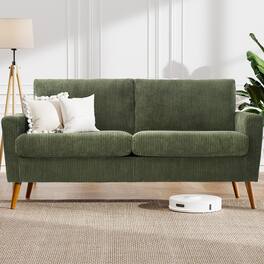 Dyonery - 68" Loveseat Sofa, Comfy Corduroy with Spring Cushion,Solid Wood Frame,Modern Deep Seat,Bedroom,Living Room,Office Couch - Green