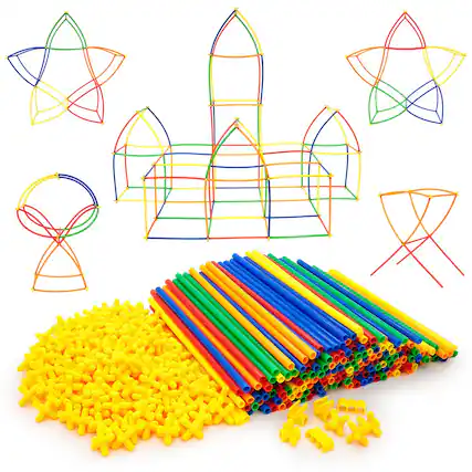 Front. PicassoTiles - PICASSO-TILES 400 PC Straw Kit, Construction Building Set, STEM Toys for Kids 3+ - Multicolor.