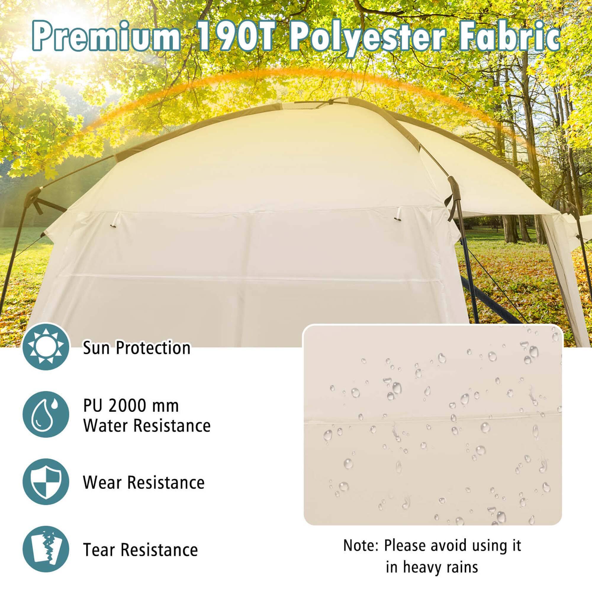 Premium 190T Polyester Fabric Sun Protection PU 2000 mm Water Resistance Wear Resistance Tear Resistance Note: Please avoid using it in heavy rains.