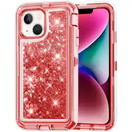 Entronix - Case for iPhone 15 Plus - Liquid Glitter Triple-Layer Heavy Duty Protection - Red