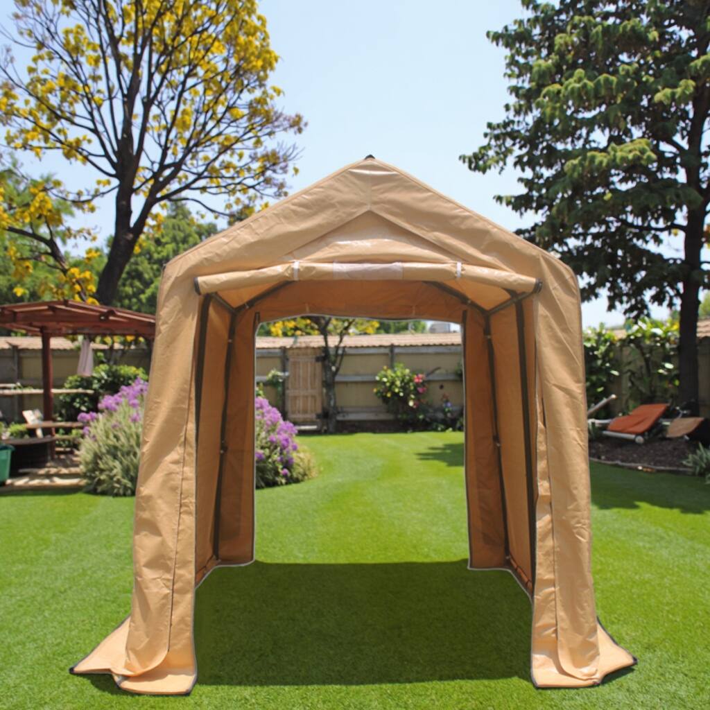 Alt View 2. APRILSOUL - Outdoor Portable Gazebo Shed 2 Roll up Zipper Doors Vents Carport Motorcycle Waterproof UV Resistant - brown.