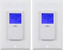 BN-LINK - 7 Day In-Wall Timer Switch for Lights, Digital Programmable, Single Pole & 3-Way, Blue Backlight, 2 Pack - White