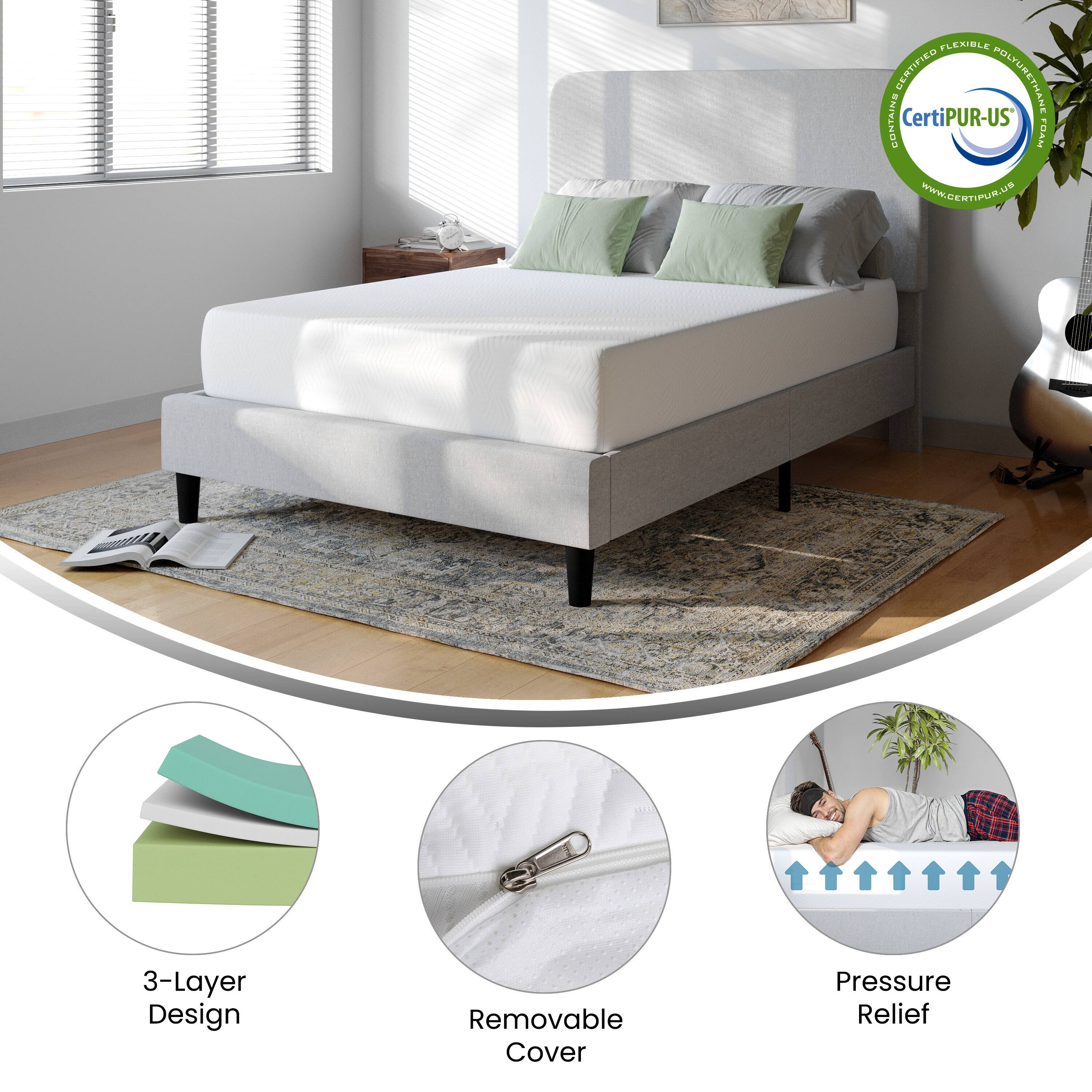 - PLEXIBLE CERTIFIED POLYUH.F CONTAINS CertiPUR-US
- FRAL WwW.CERTIFUR.US
- 3-Layer Design
- Removable Cover
- Pressure Relief