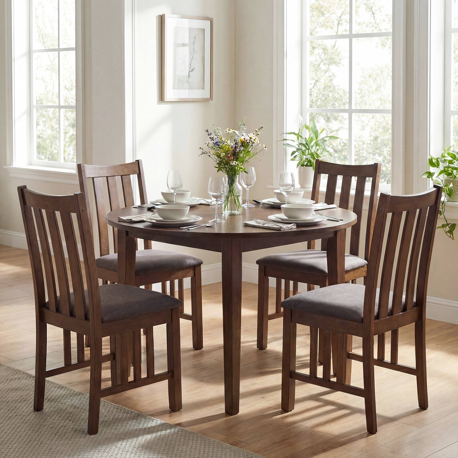 Alt View 3. Gymax - Gymax Rubber Wood Dining Chairs Set of 4 Farmhouse Kitchen Chairs Brown&Brownish Gray - Brown.
