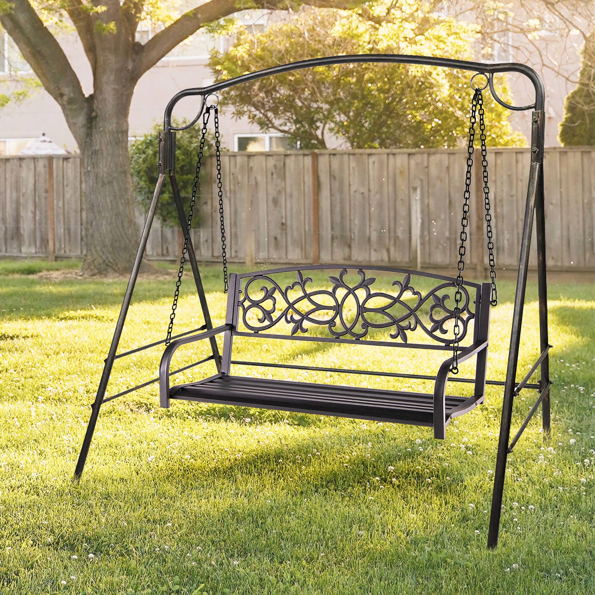 Alt View 10. Costway - Costway 2-Person Metal Outdoor Porch Swing Hanging Patio Bench 485 Lbs Capacity - Brown.