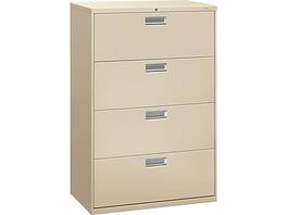 HON - Brigade 600 Series 4-Drawer Lateral File Cabinet, Locking, Letter/Legal/Beige, 36"W - Putty