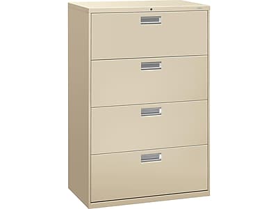 Front. HON - Brigade 600 Series 4-Drawer Lateral File Cabinet, Locking, Letter/Legal, Putty/Beige, 36"W (HON684LL) - Putty.