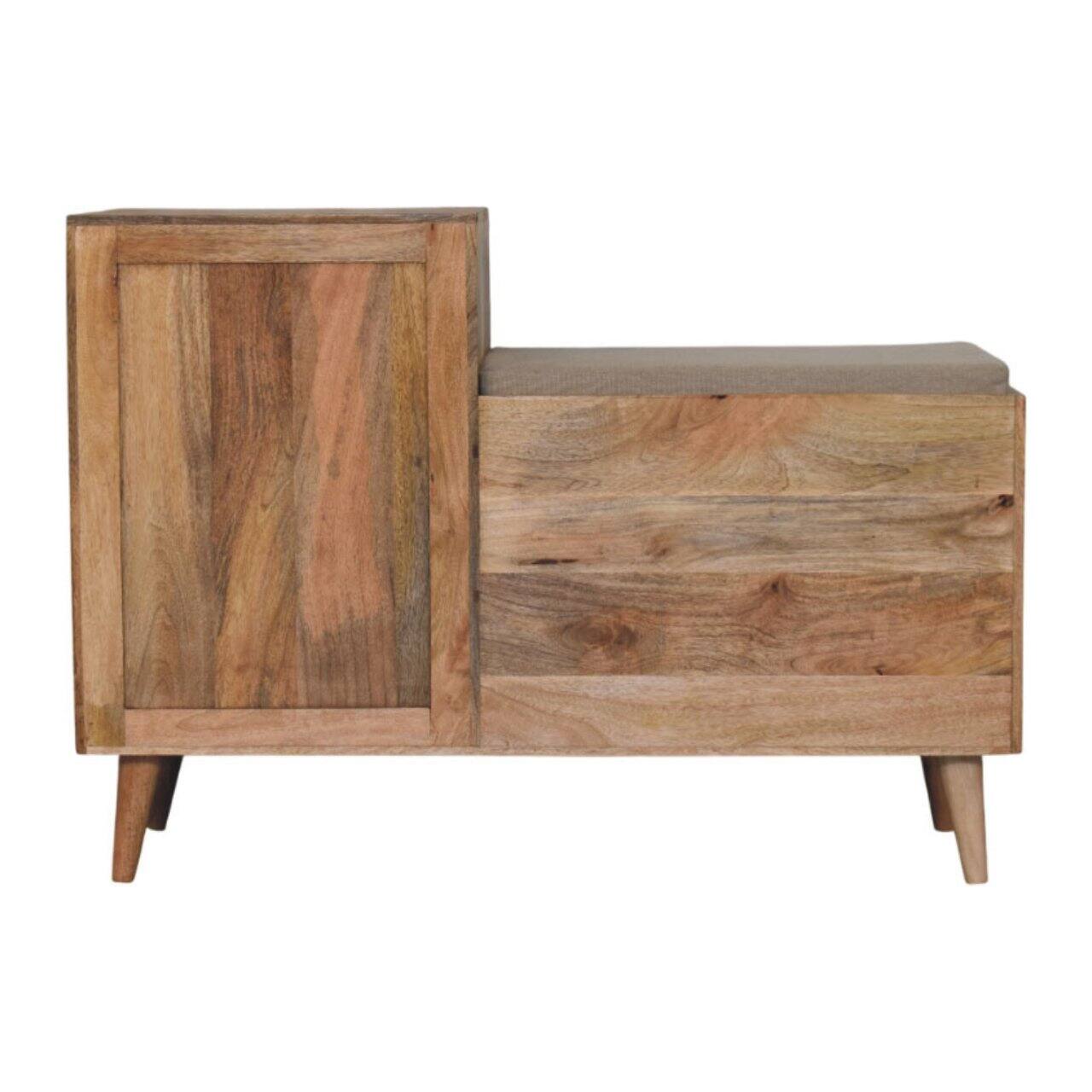 Alt View 7. Artisan Furniture - Artisan Furniture Solid Wood Larissa 2 slot Oak-ish Bench Unit, Upholstered, 1 Door, 2 Shelves, Brown and White - Brown and White.