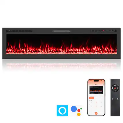 Front. Costway - Costway 68" Smart WiFi Electric Fireplace, Work with Alexa & Google Assistant, 12H Timer - Black.