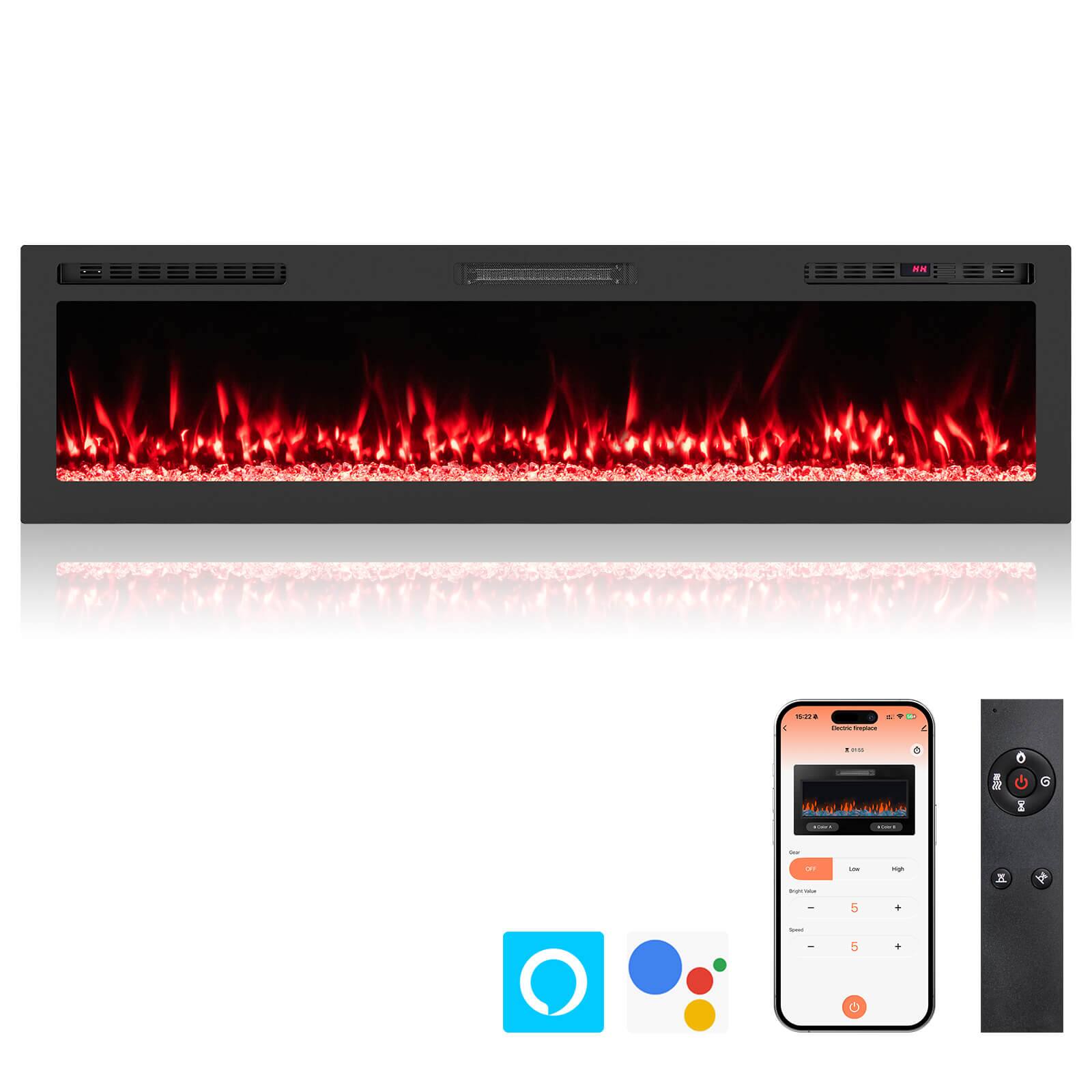 Front. Costway - Costway 68" Smart WiFi Electric Fireplace, Work with Alexa & Google Assistant, 12H Timer - Black.