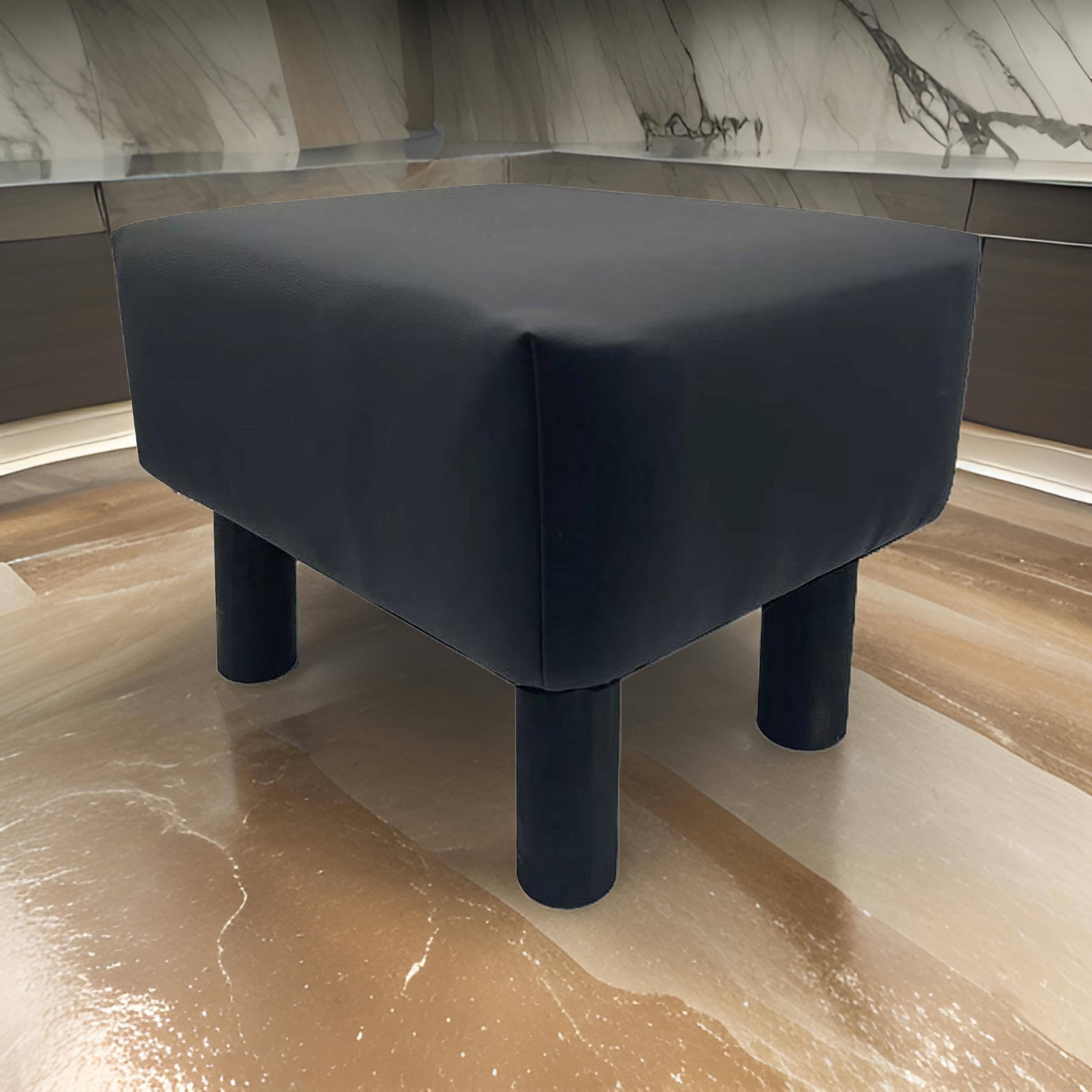 Alt View 5. Manhattan Lane - Ginni Footstool Ottoman Set of 2, Black Faux Leather, Soft Seat, Wood Legs - Black.