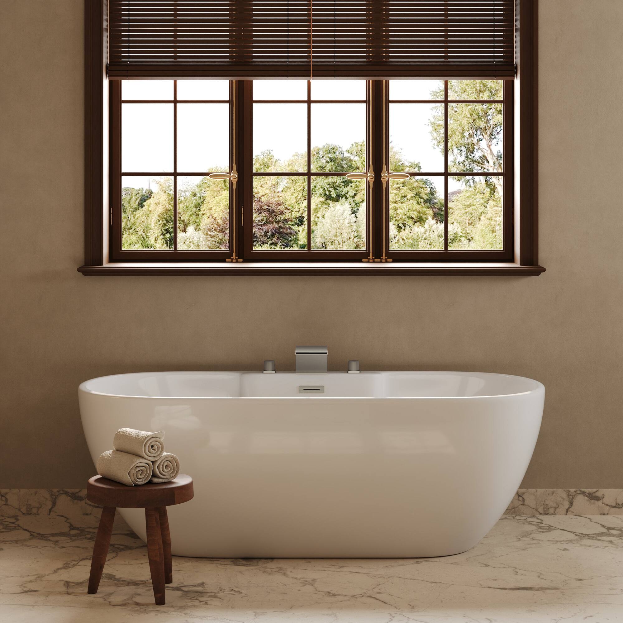 Alt View 8. GRANDJOY - Waterfall Bathtub Faucet High Flow Copper Body 3-Hole Mount Fingerprint Resistant Finish - Brushed Nickel.