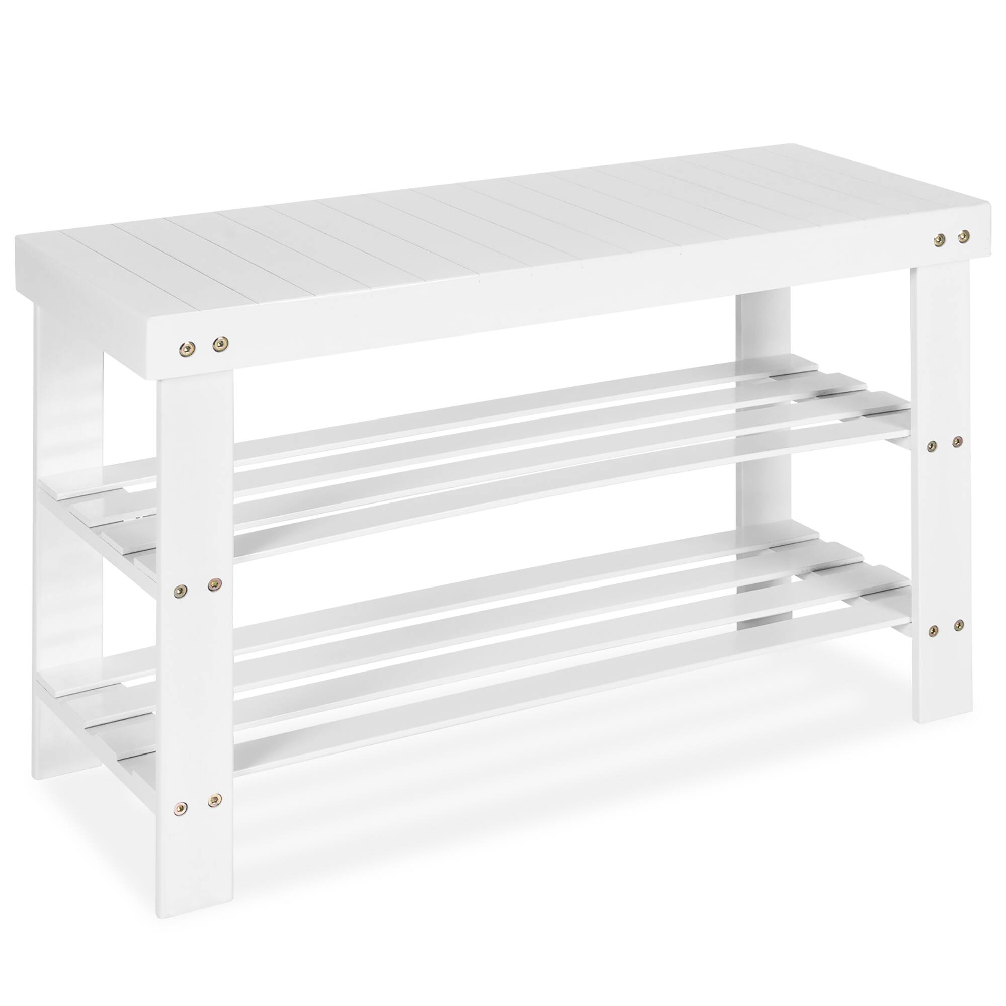 Alt View 19. Costway - Bamboo Shoe Rack Bench 3-Tier Storage Shelf Holder Home Entryway Hallway White - White.