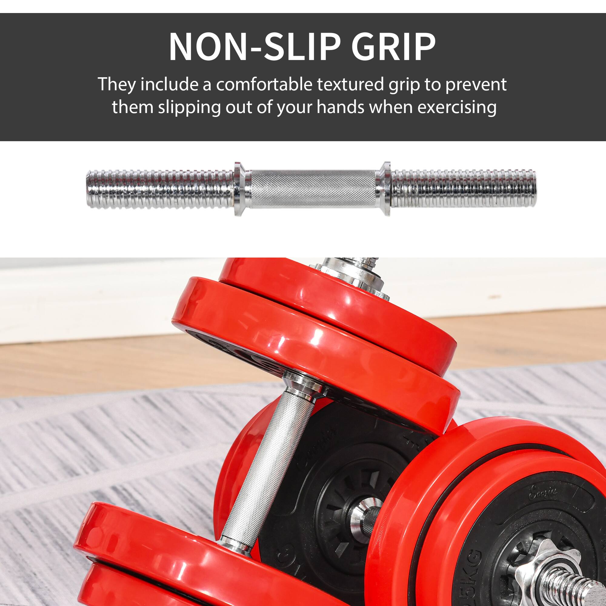 NON-SLIP GRIP

They include a comfortable textured grip to prevent them slipping out of your hands when exercising