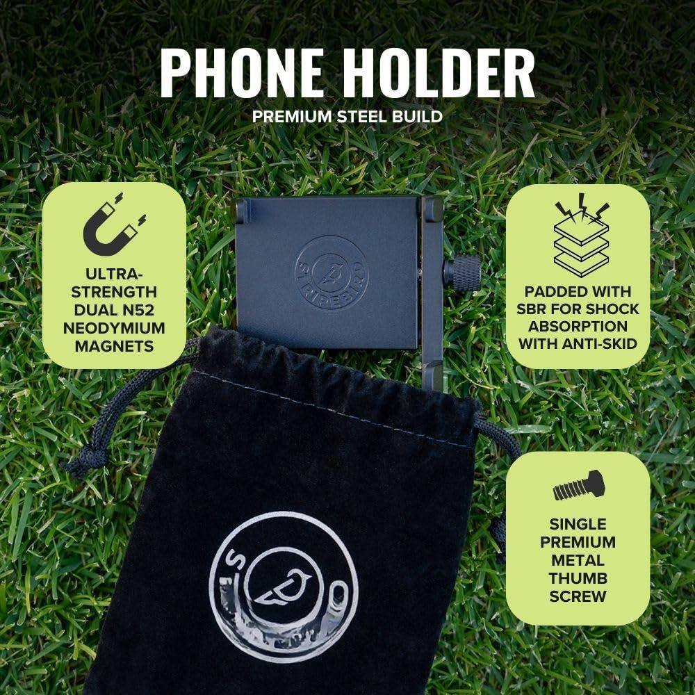 PHONE HOLDER  
PREMIUM STEEL BUILD  

- ULTRA-STRENGTH DUAL N52 NEODYMIUM MAGNETS  
- PADDED WITH SBR FOR SHOCK ABSORPTION WITH ANTI-SKID  
- SINGLE PREMIUM METAL THUMB SCREW