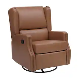 Emma + Oliver - Wingback Manual Rocking Glider Recliner Chair with 360° Swivel - Cognac LeatherSoft