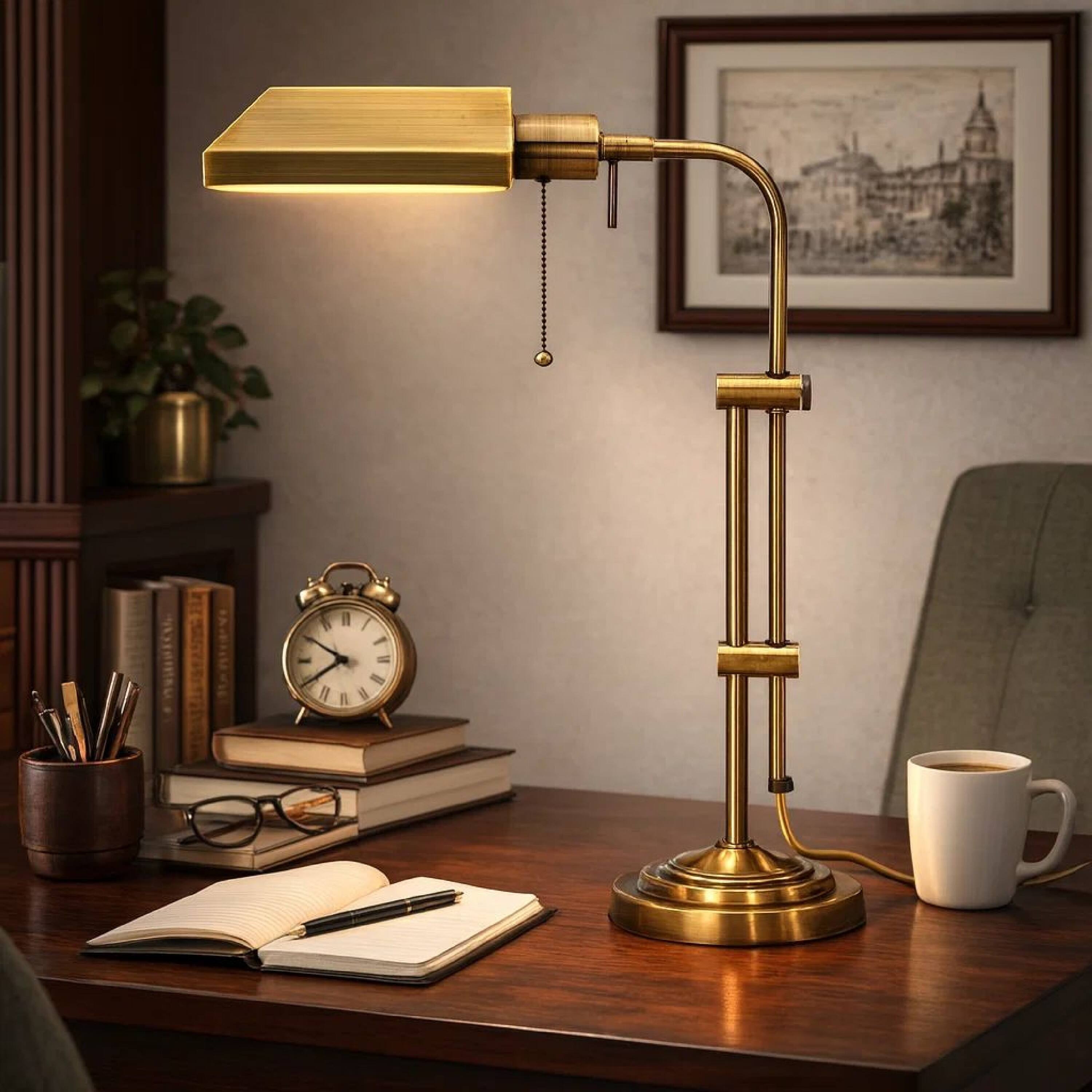 Alt View 3. Manhattan Lane - Metal Rectangular Desk Lamp with Adjustable Pole - Gold.