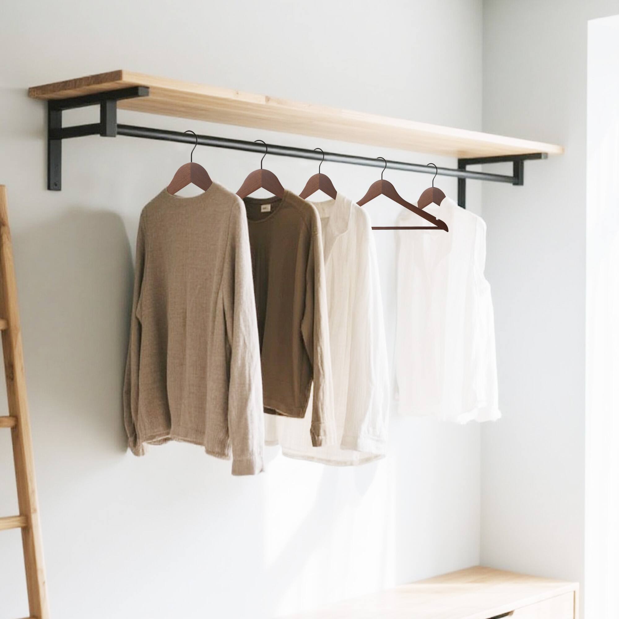 Alt View 2. BP4U - 36-Pack Wooden Suit Coat Hangers with Pant Bar, Wood Clothes Hangers for Jackets, Shirts, Dresses, Trousers(Walnut) - Walnut.