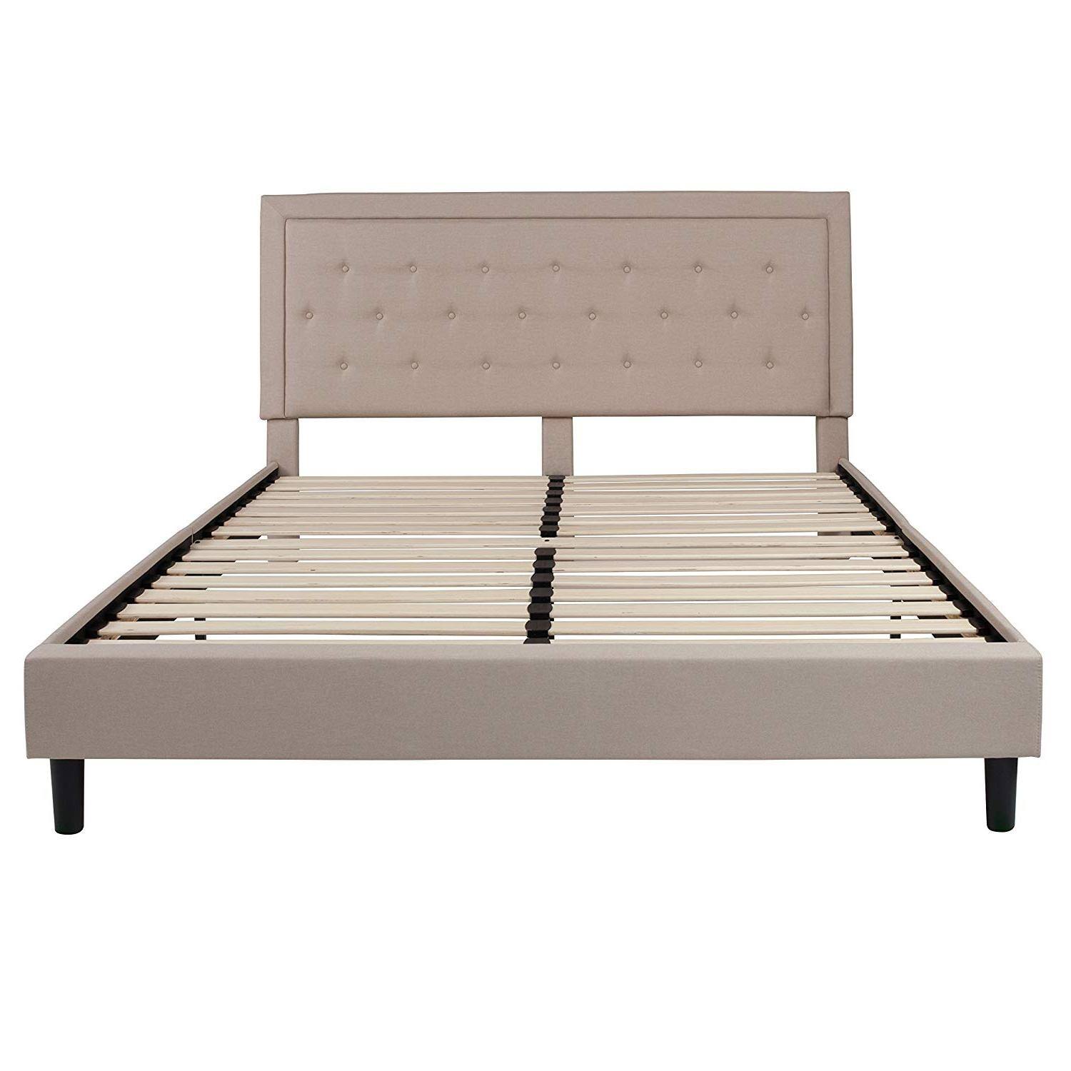 Hivvago - King Upholstered Platform Bed Frame with Button Tufted Headboard - Beige