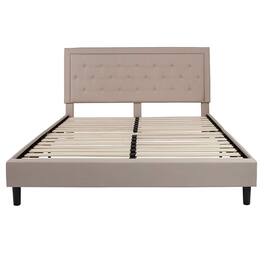 Hivvago - King Upholstered Platform Bed Frame with Button Tufted Headboard - Beige