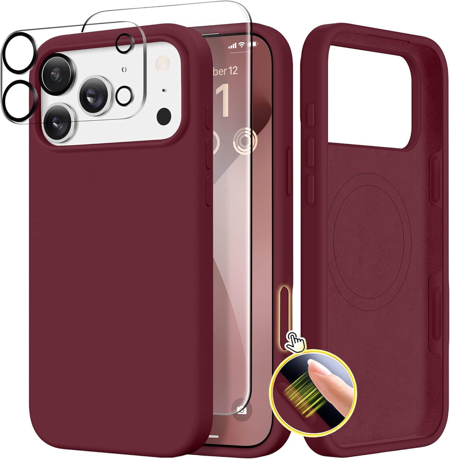FINEAK - Magnetic for iPhone 17 Pro Max Case, Compatible with MagSafe (Screen Protector + Camera Lens Protector) - Maroon