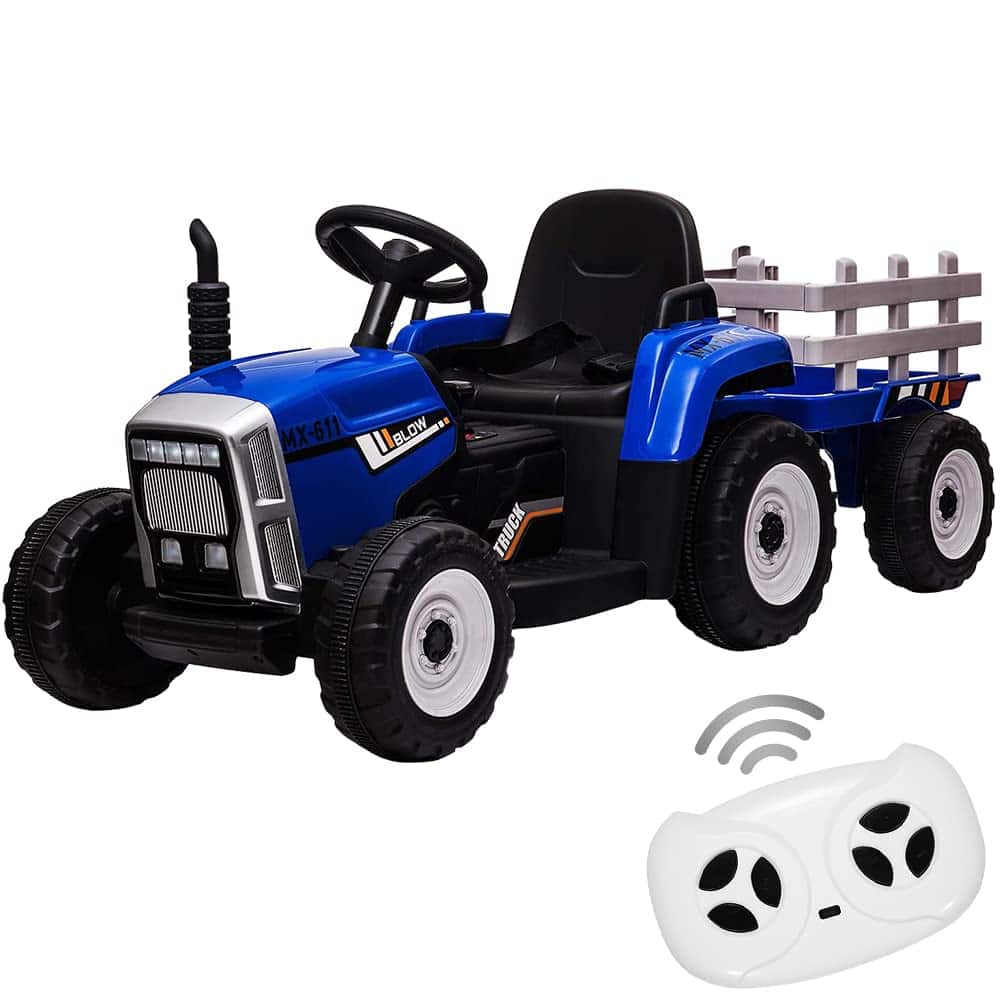 Acekool- 12V Kids Ride On Tractor with Trailer & Remote Control,28W- Blue